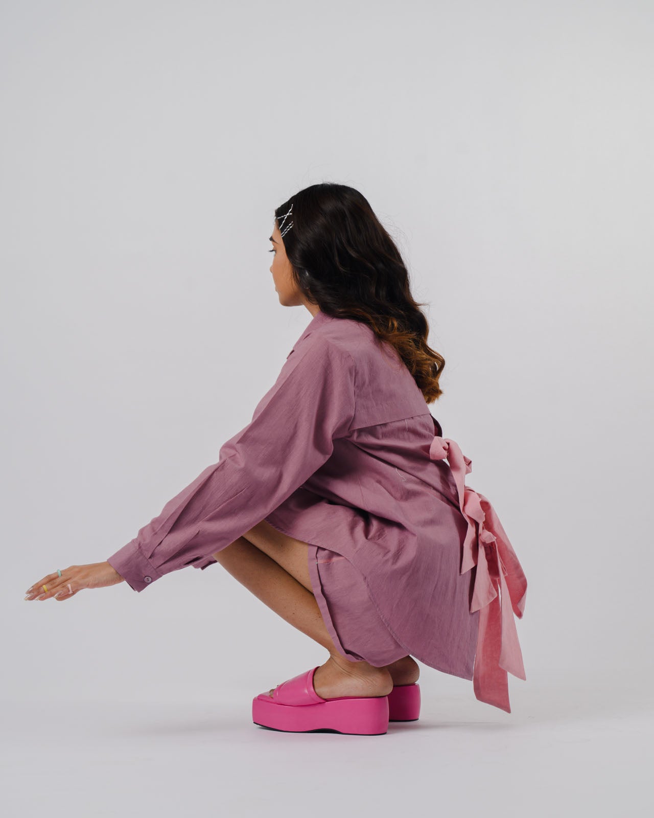 Mauve Bowtie Shirt With Shorts