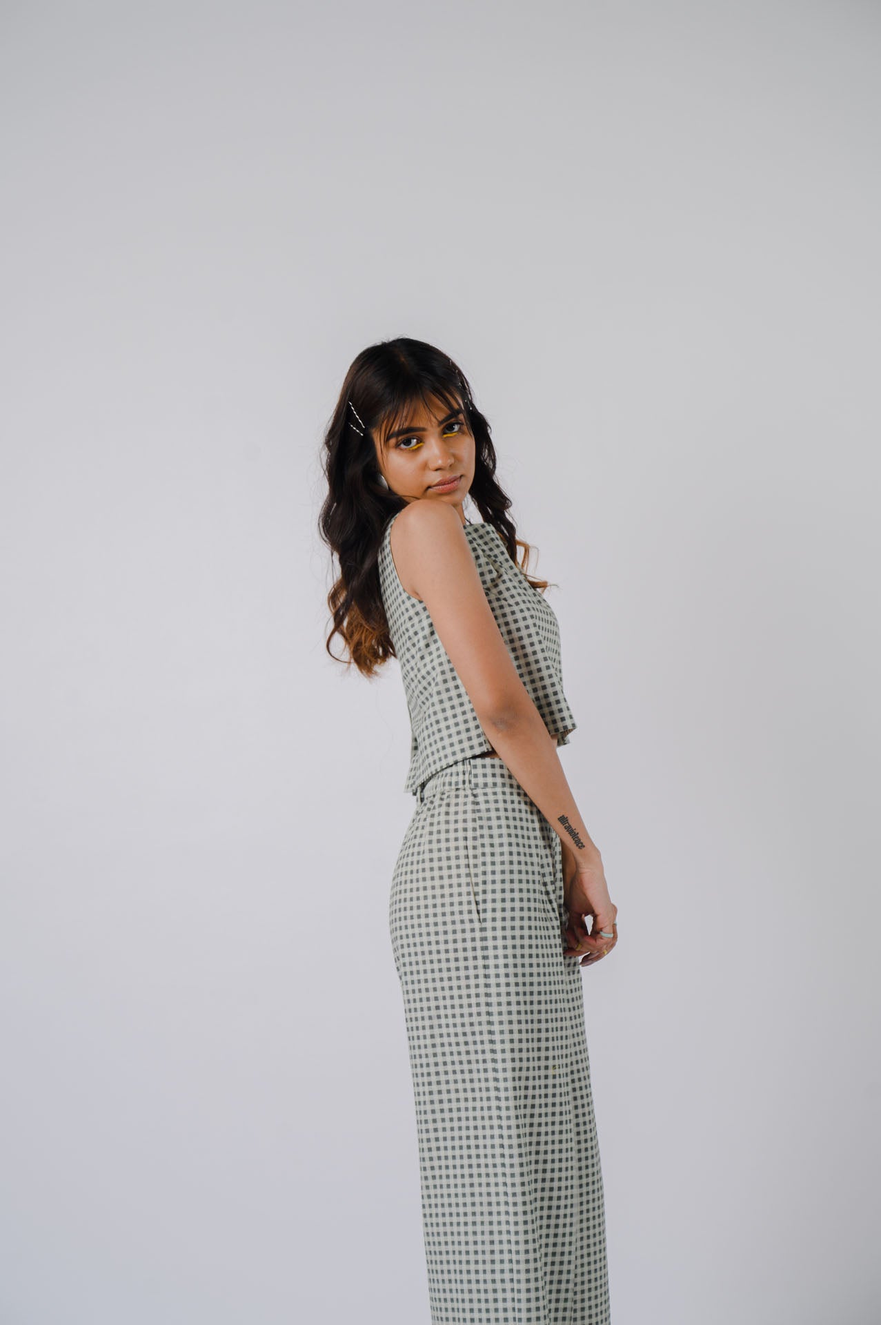 Black And White Checkered Crop Top Set