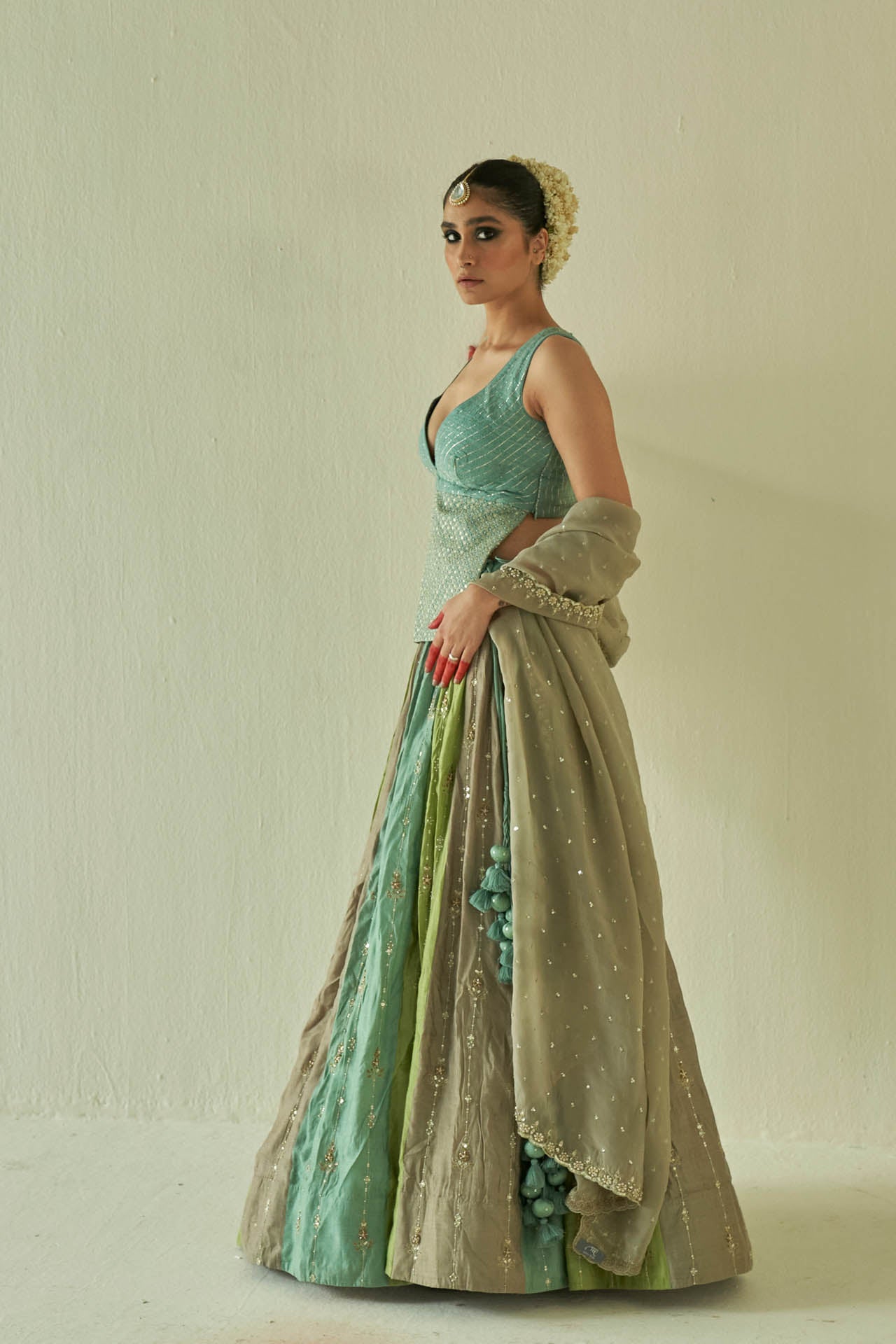 Powder Blue Multi-Colour Lehenga Set