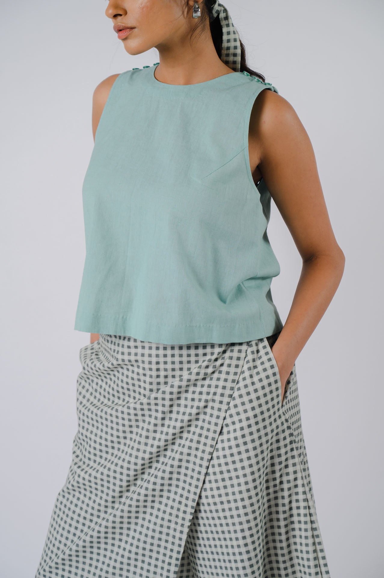 Sea Green Checkered Surface Crop Top