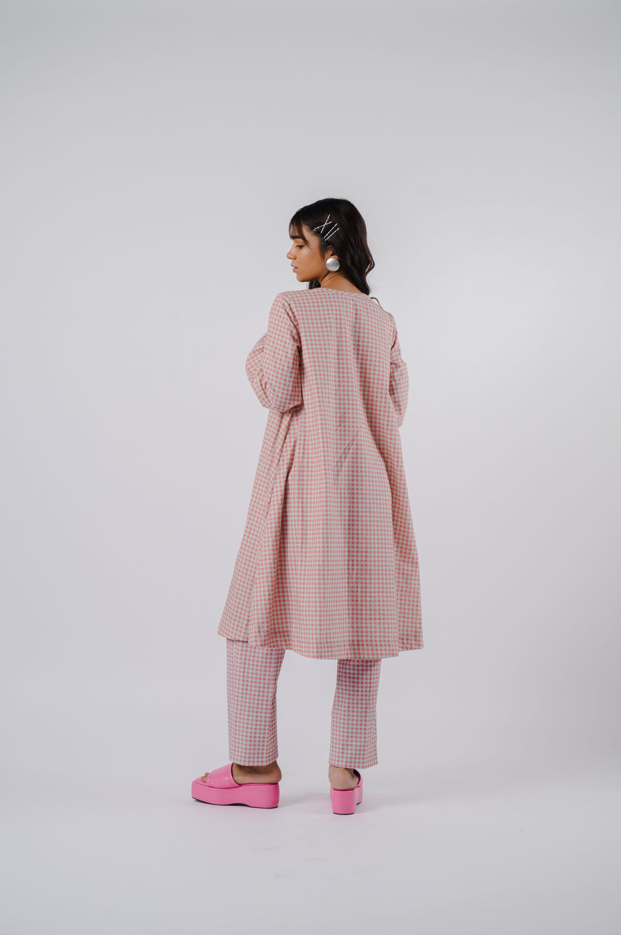 Pink Small Checkered Kurta Set
