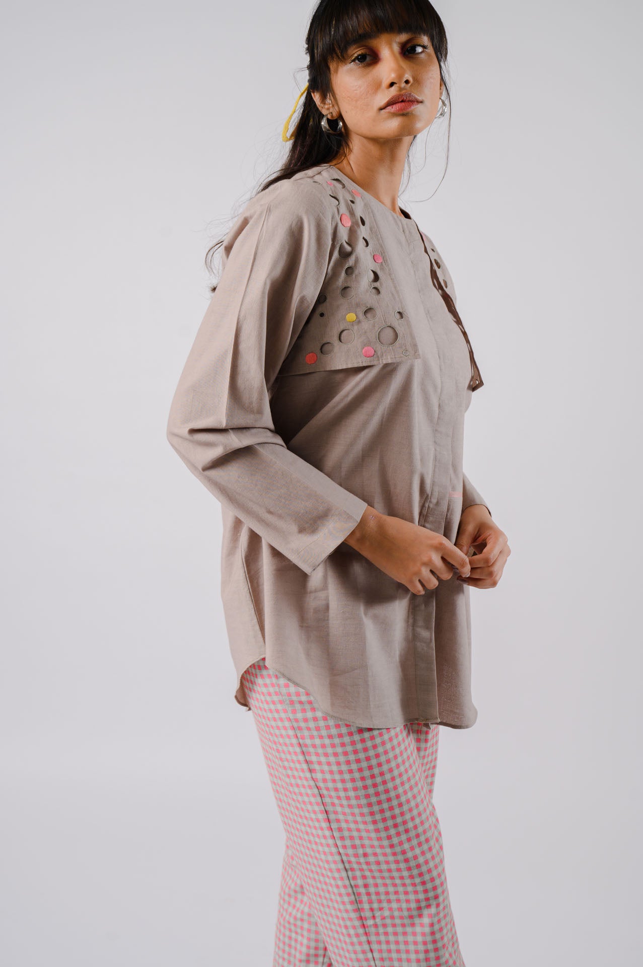 Grey Flap Cutwork Shirt