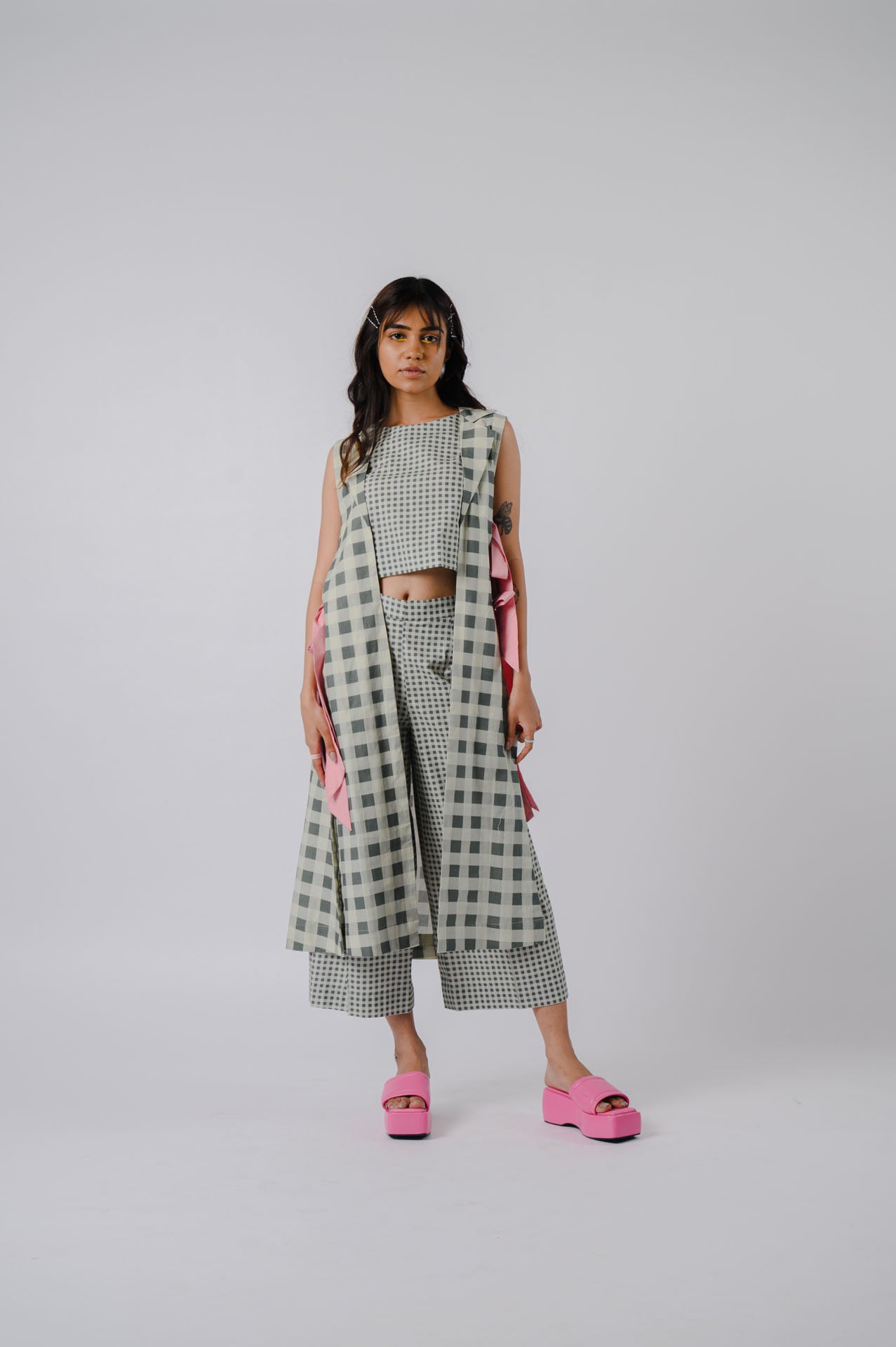 Black & White Checkered Open Blazer Jacket