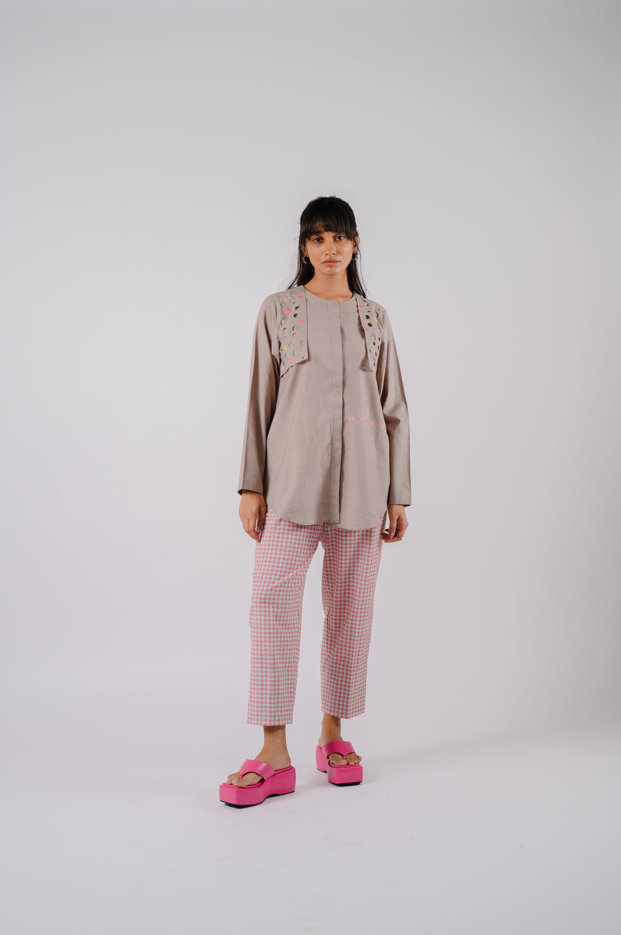 Grey Flap Cutwork Co-Ord Set