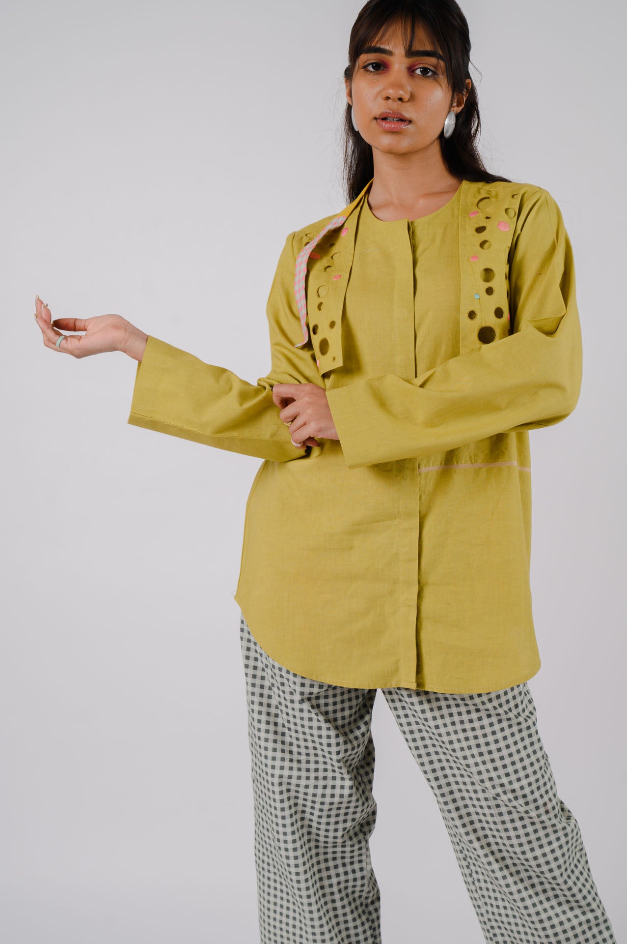 Lime Green Flap Cutwork Shirt