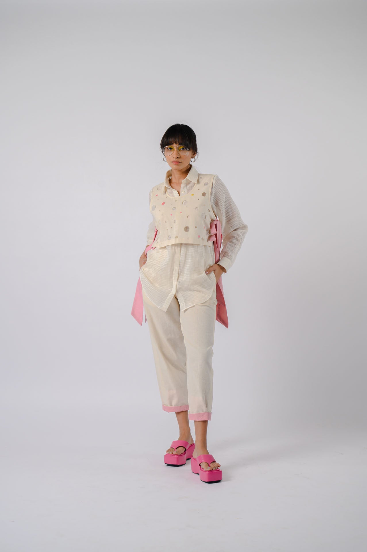 Off-white Cotton Overlay Co-Ord Set