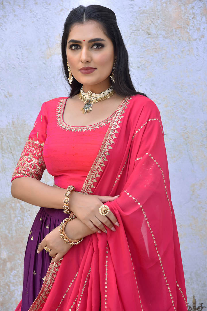 Rose Red & Purple Lehenga Set