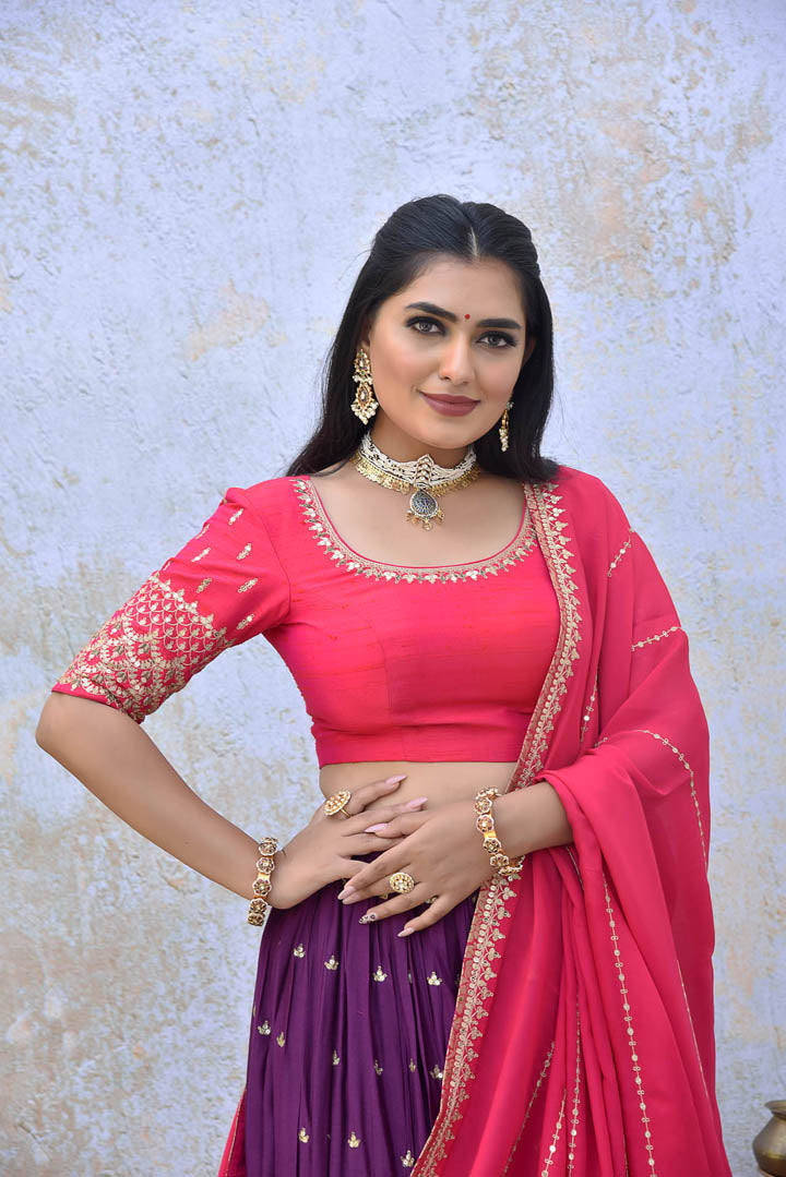 Rose Red & Purple Lehenga Set