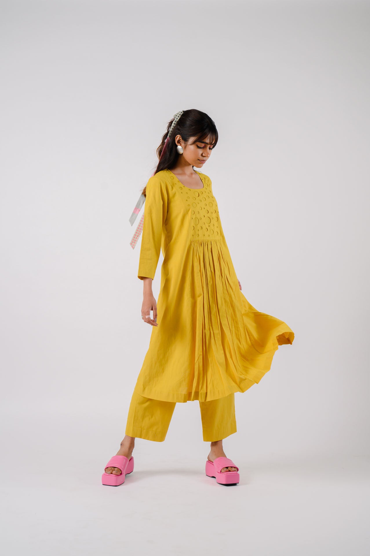 Yellow Panelled Kurta Set