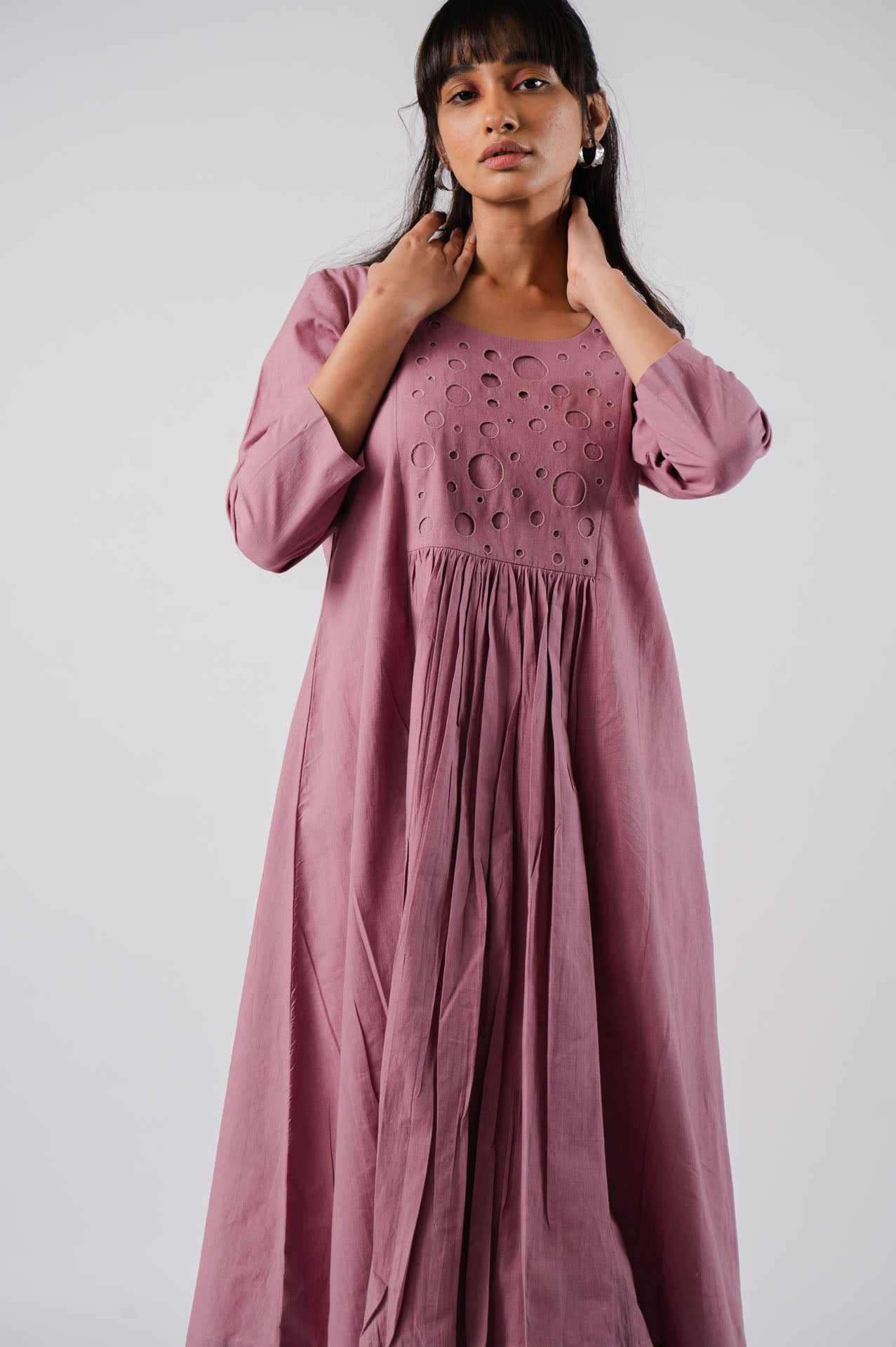 Mauve Panelled Kurta Set