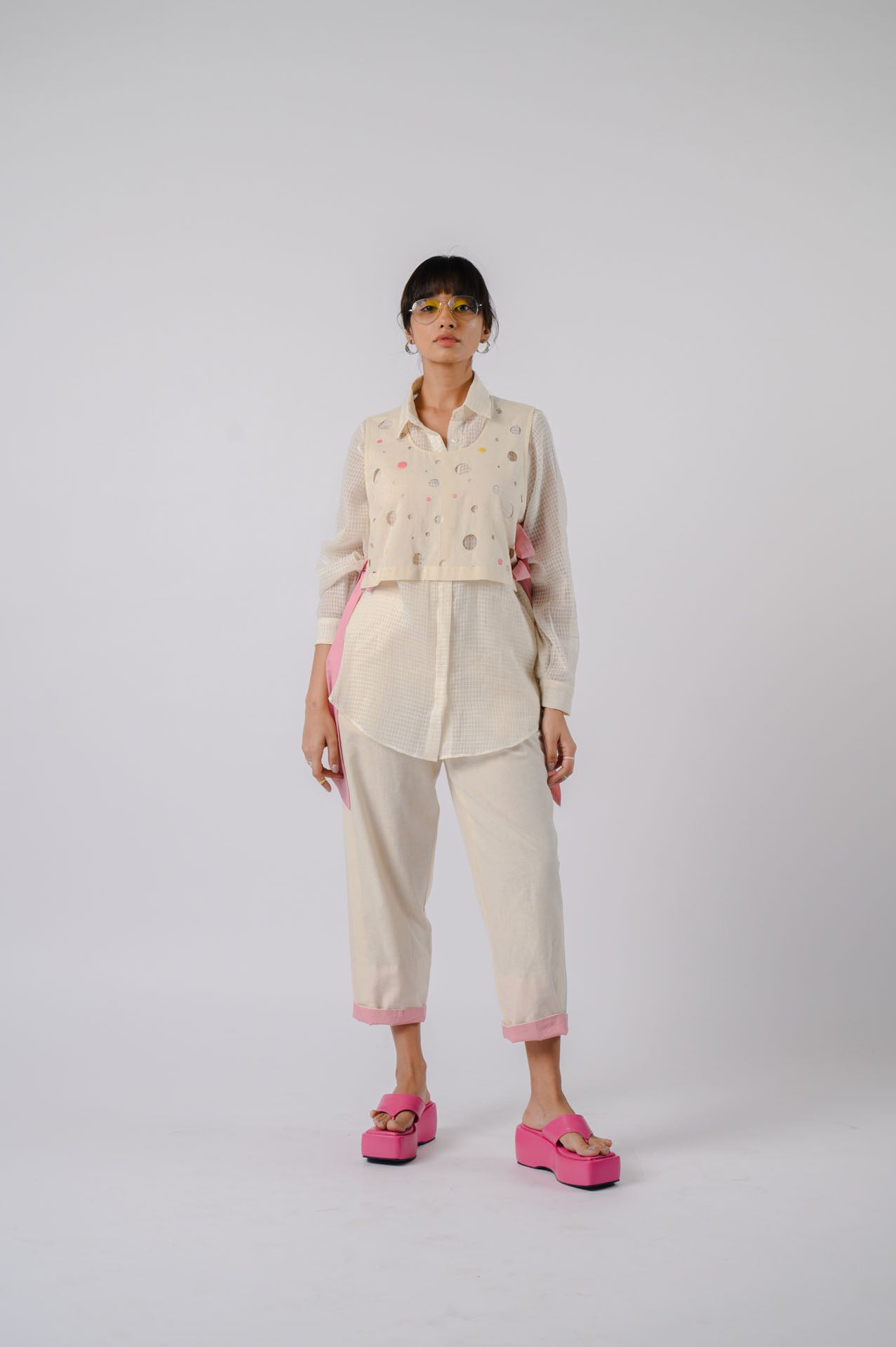 Off-white Cotton Overlay Co-Ord Set