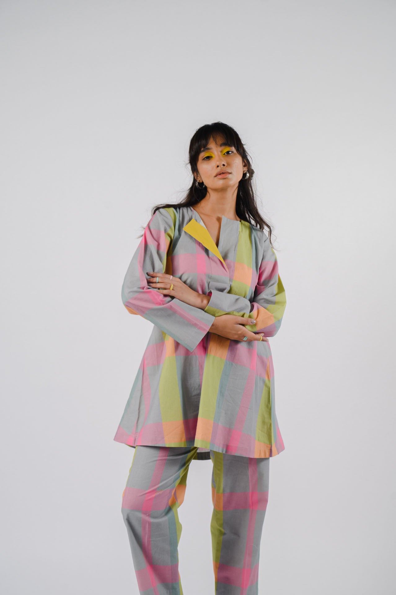 Grey Multi-Colour Checkered Co-ord Set