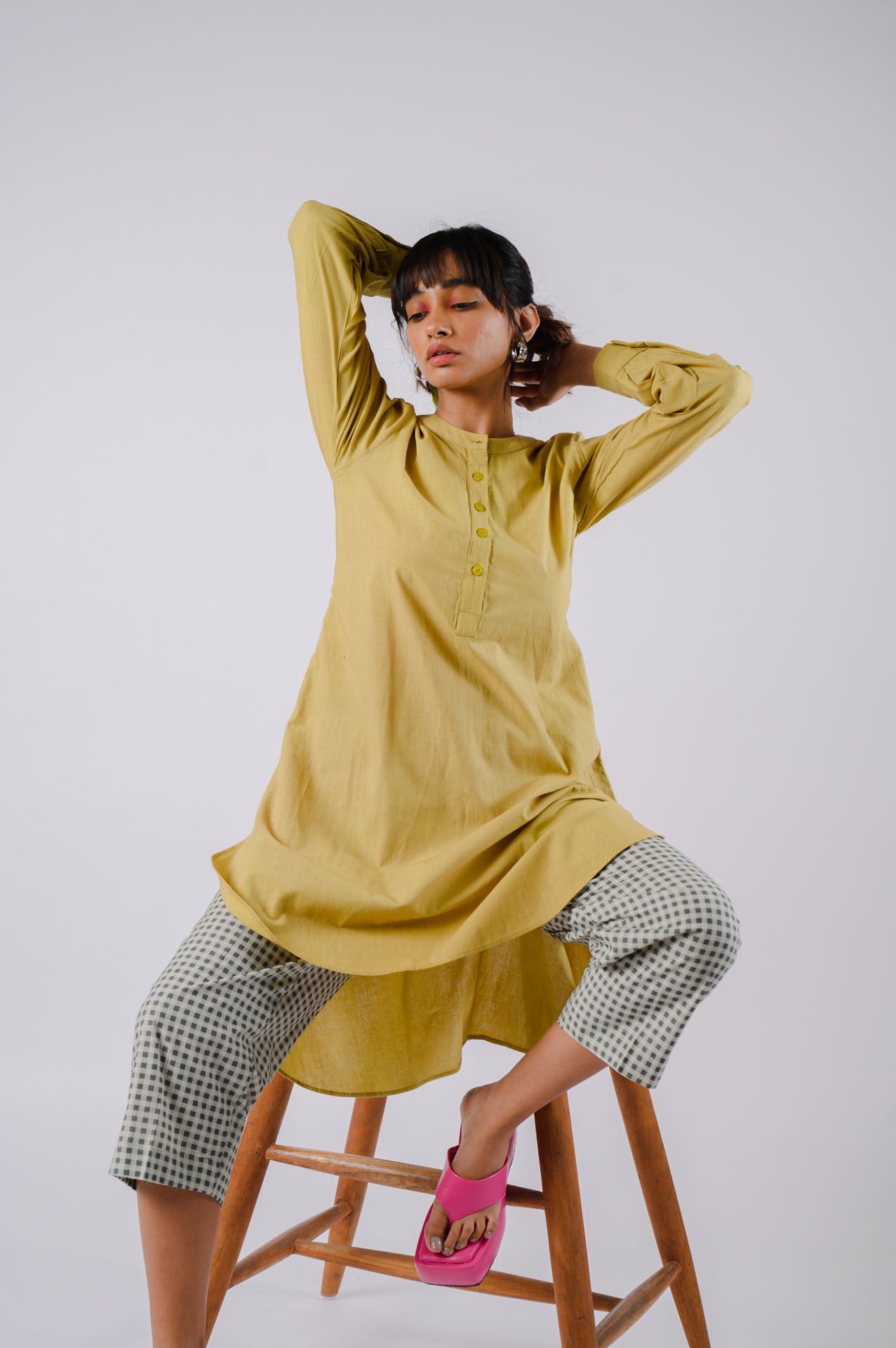 Lime Green High-Low Cutwork Tunic