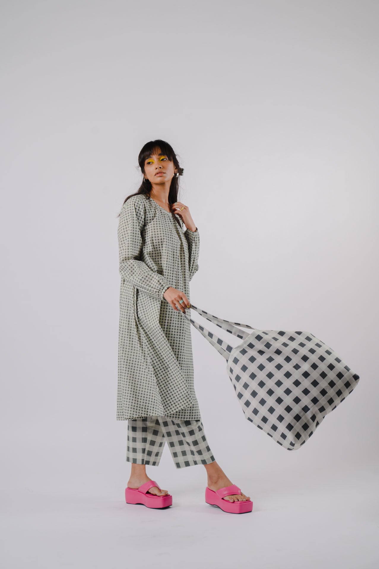 Black & White Checkered Kurta Set