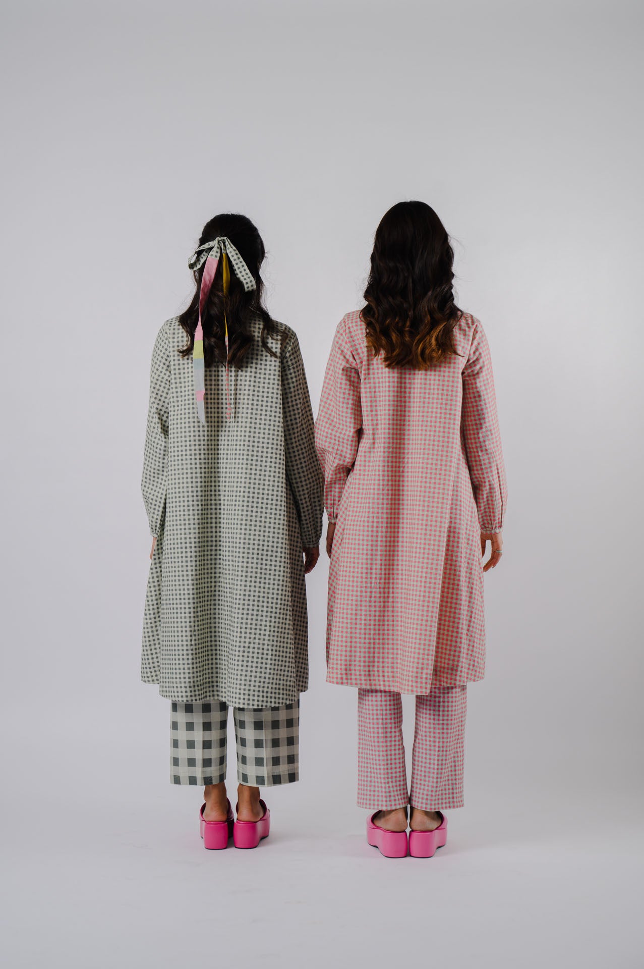 Pink Small Checkered Kurta Set