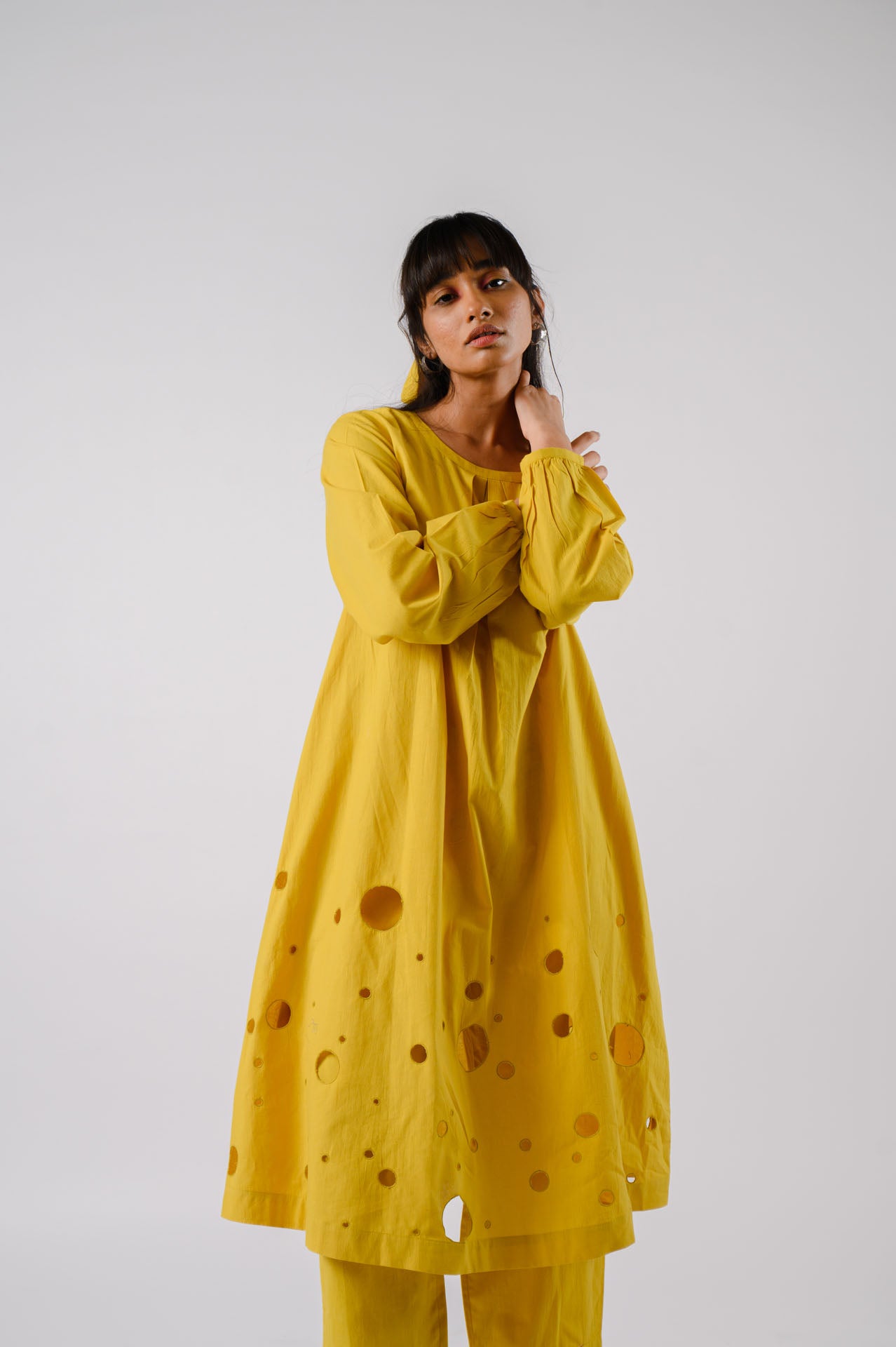 Yellow Cutwork Kurta Set