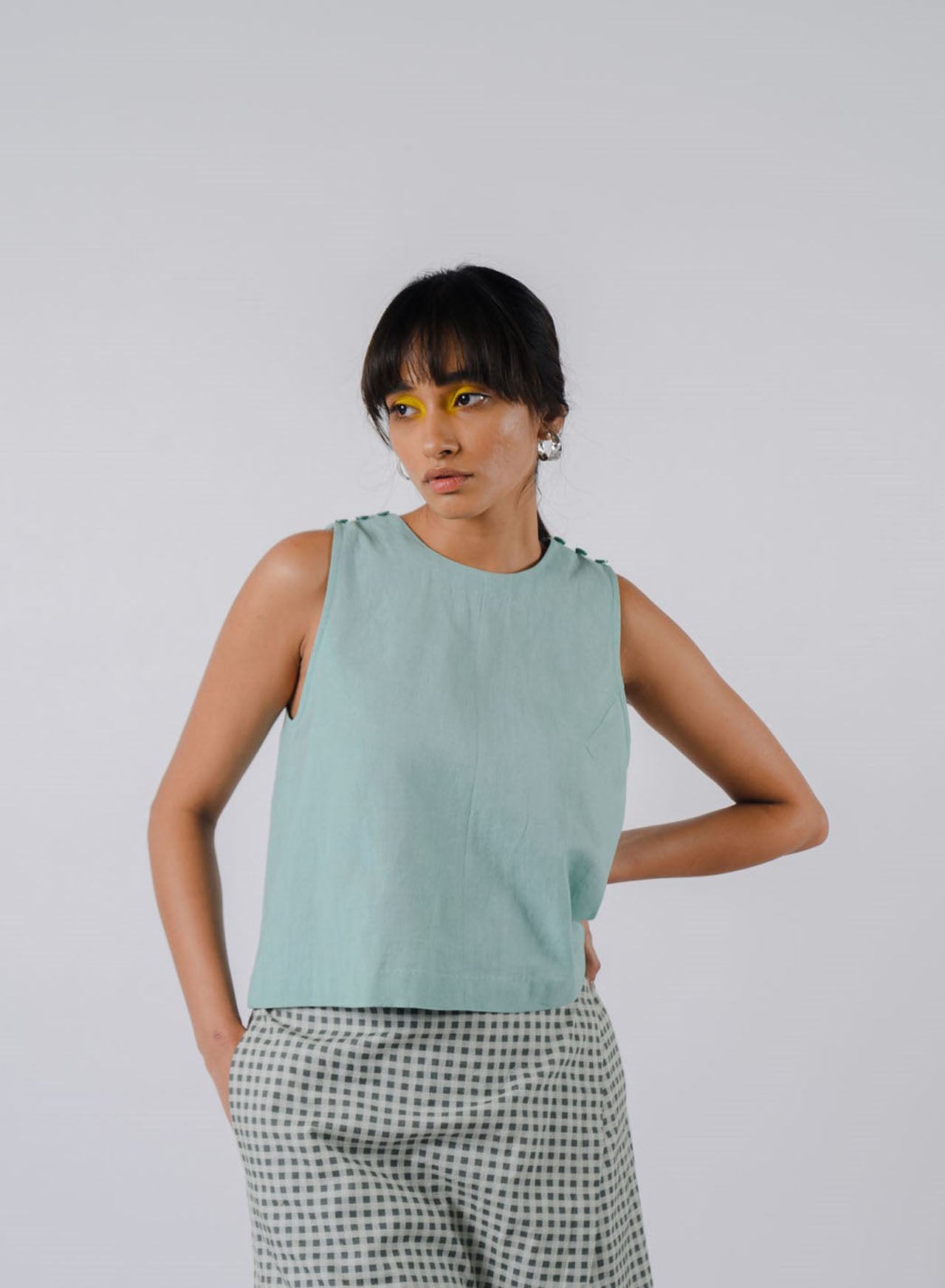 Sea Green Checkered Surface Crop Top