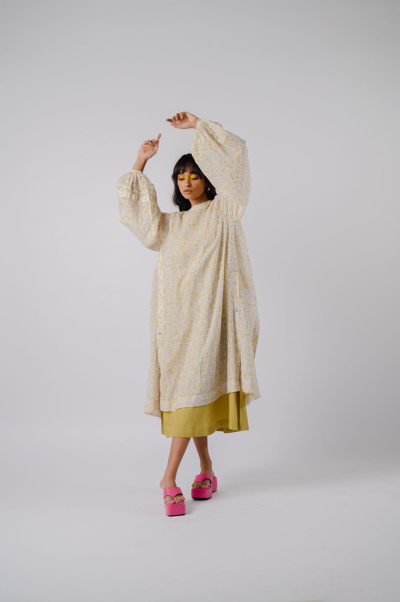 Lime Green Dress With Printed Overlay