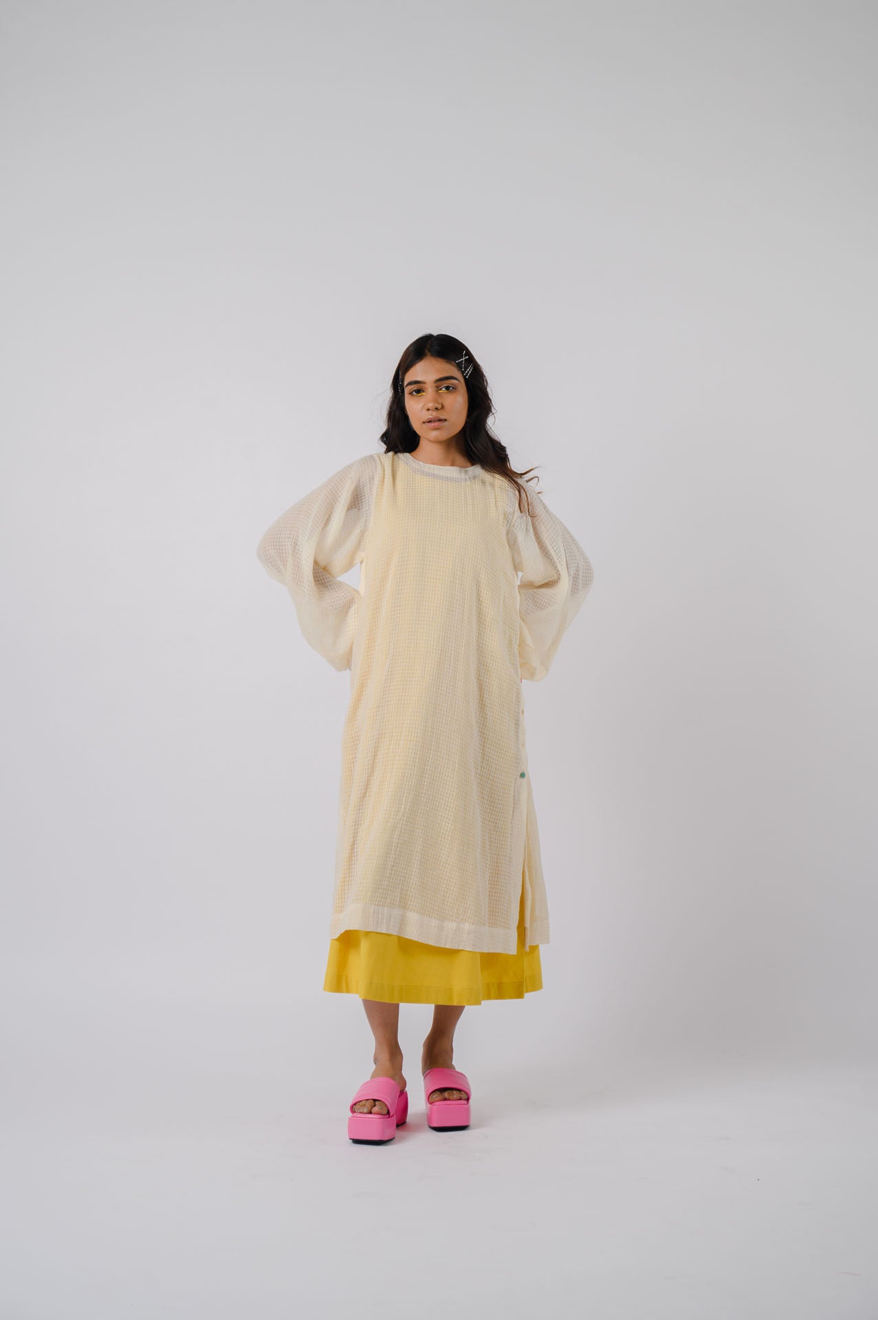 Yellow Dress With Off-white Overlay