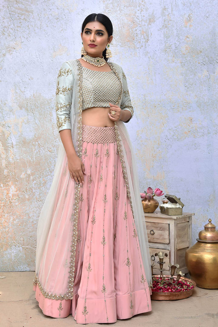 Powder Blue And Peach Jacket Set