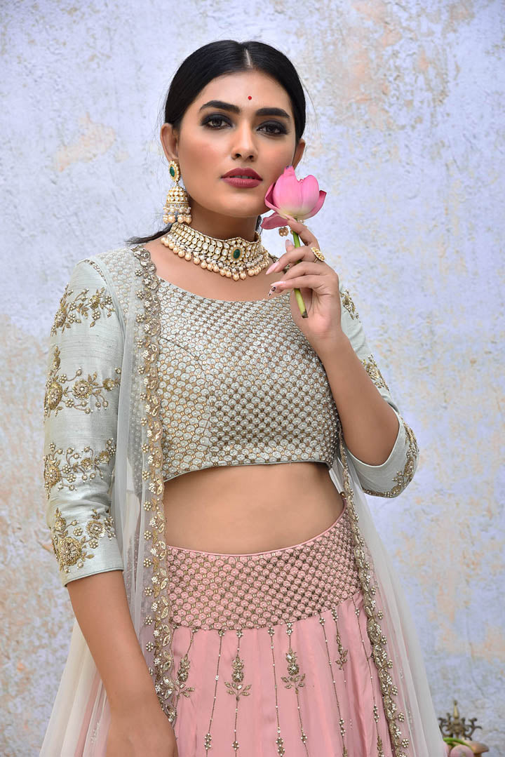 Powder Blue And Peach Jacket Set