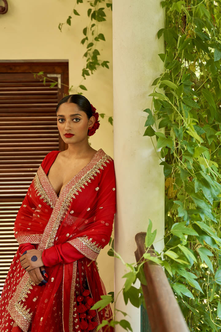 Cherry Red Lehenga Set