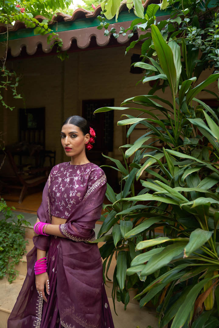 Purple Banarasi Lehenga Set