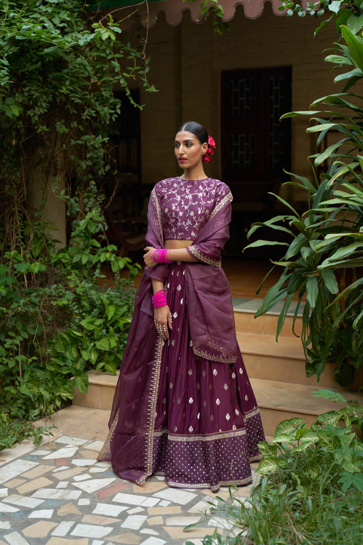 Purple Banarasi Lehenga Set