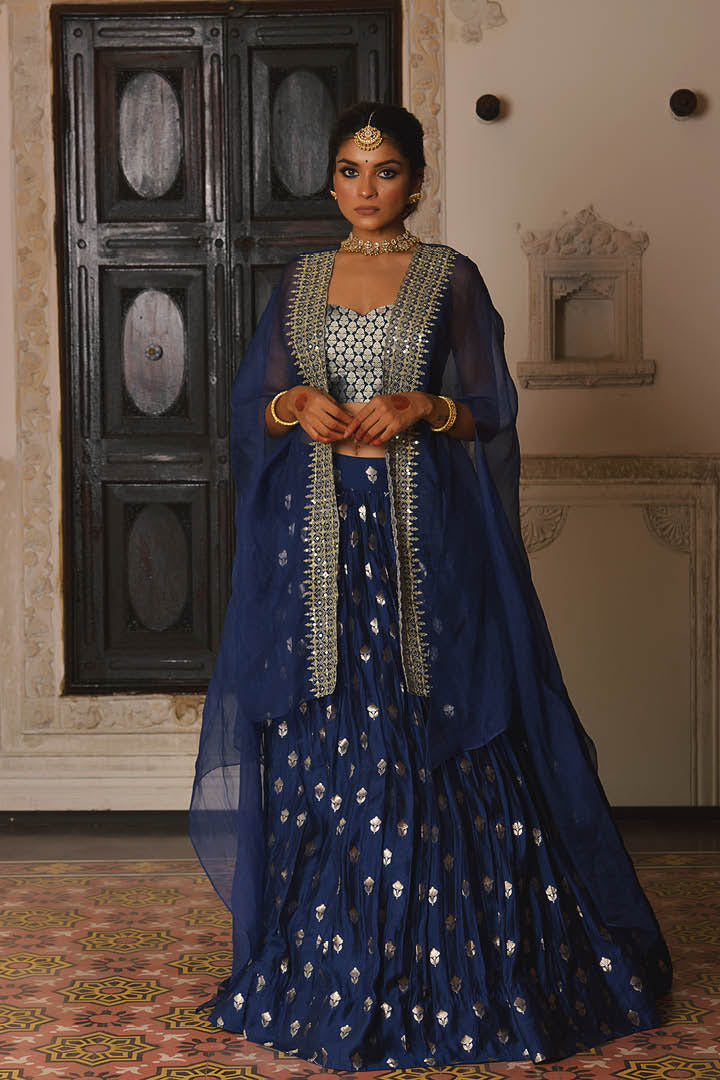 Blue Organza Jacket Set