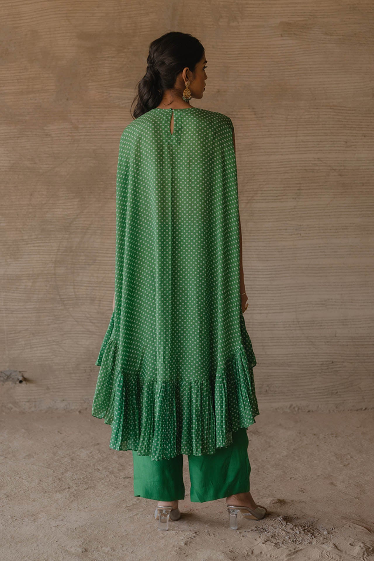 Green Bandhej Kaftan With Pants