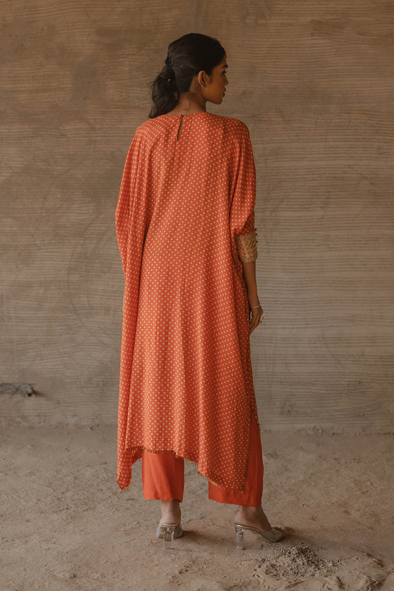 Orange Bandhej Kaftan With Pants