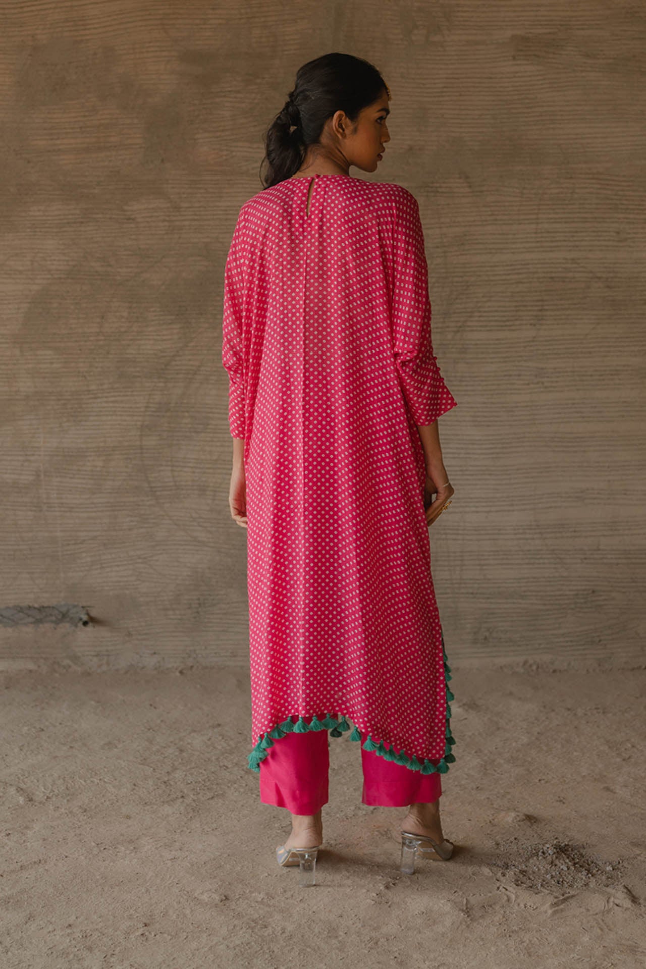 Pink Bandhej Kaftan With Pants