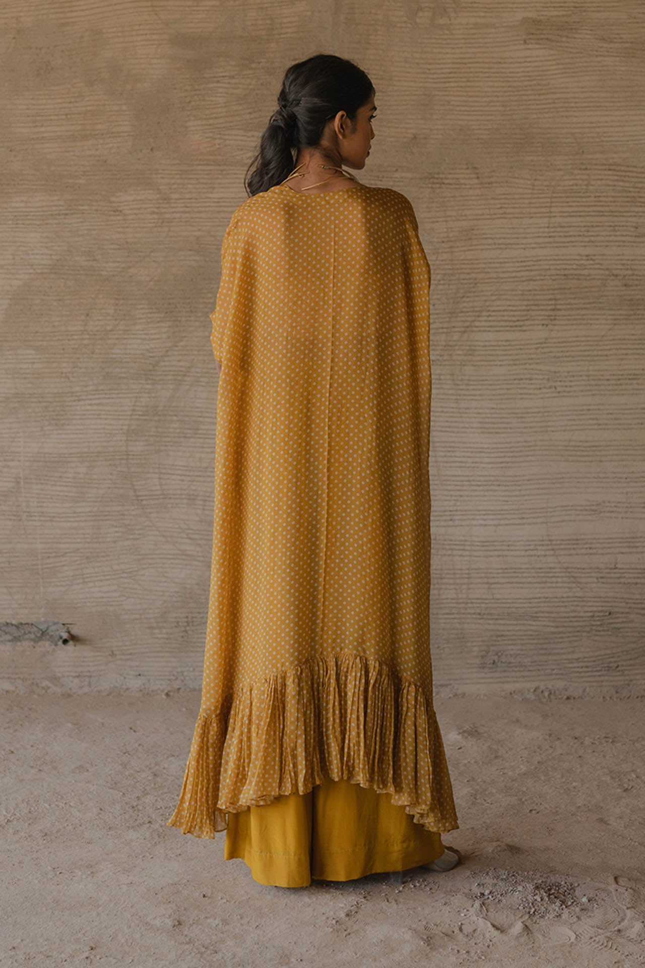 Mustard Organza Cape Set
