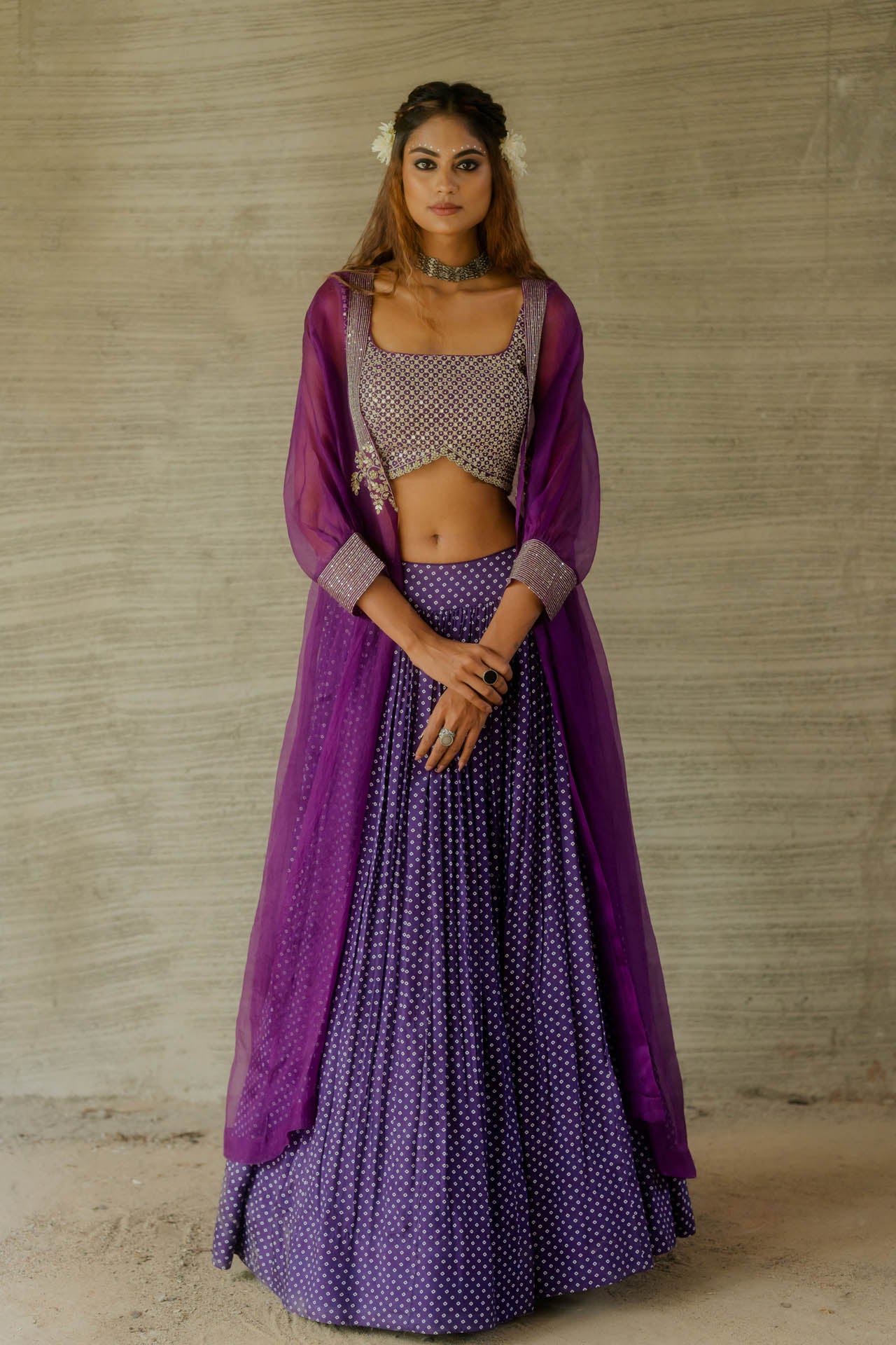 Purple Organza Jacket Set