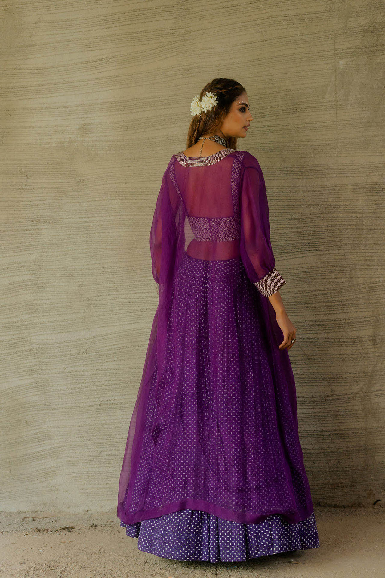 Purple Organza Jacket Set