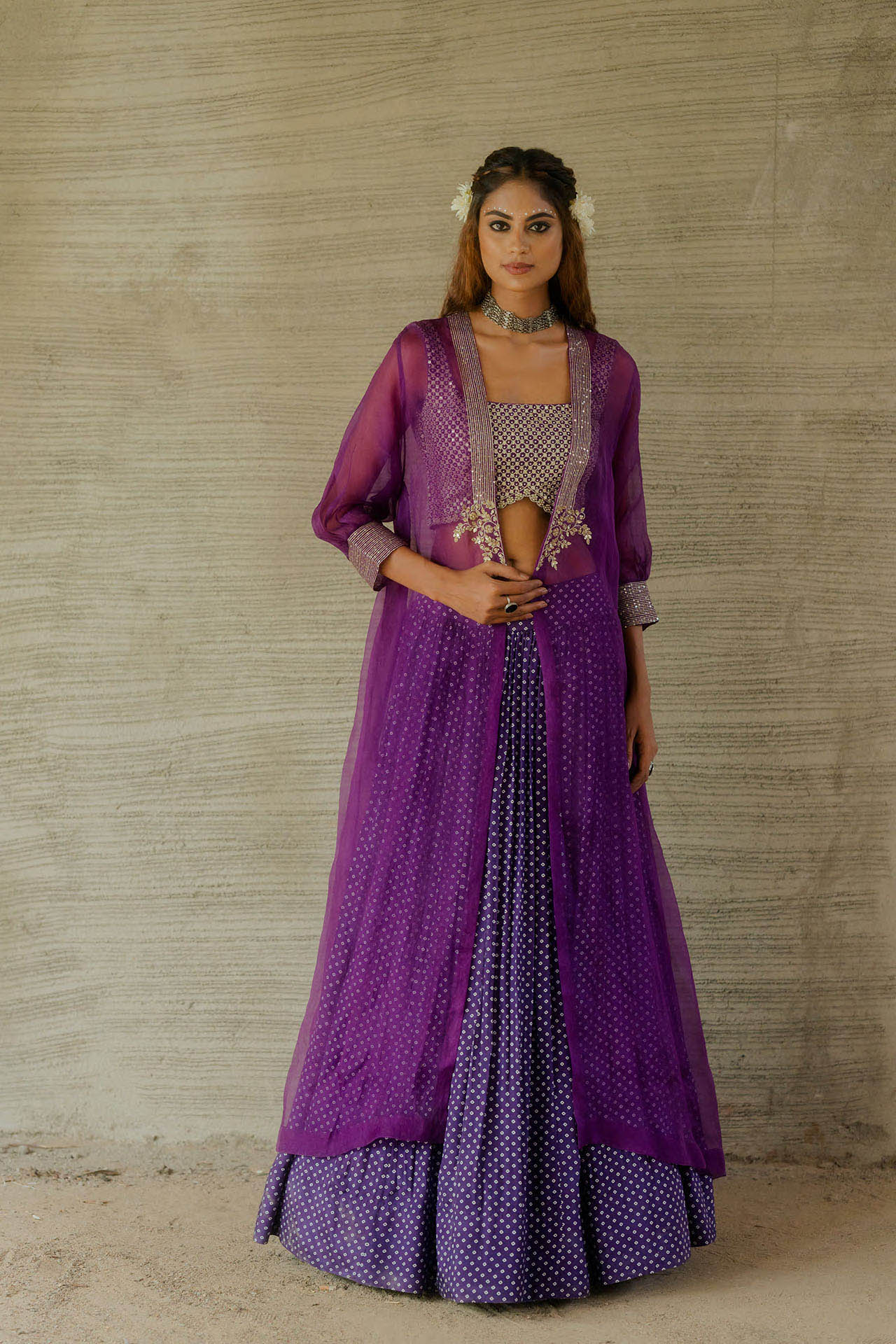 Purple Organza Jacket Set