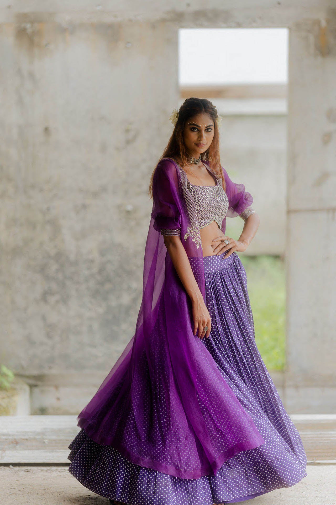 Purple Organza Jacket Set