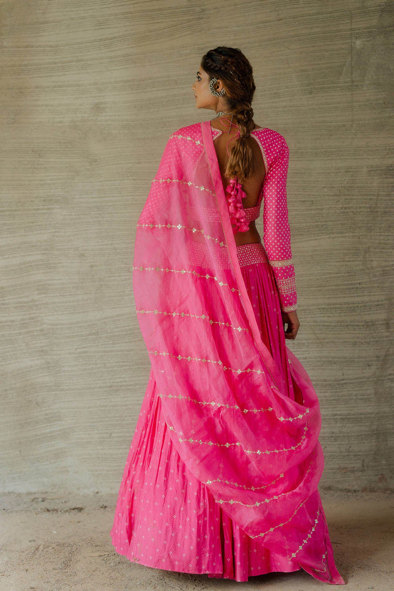 Hot Pink Bandhani Print Lehenga Set