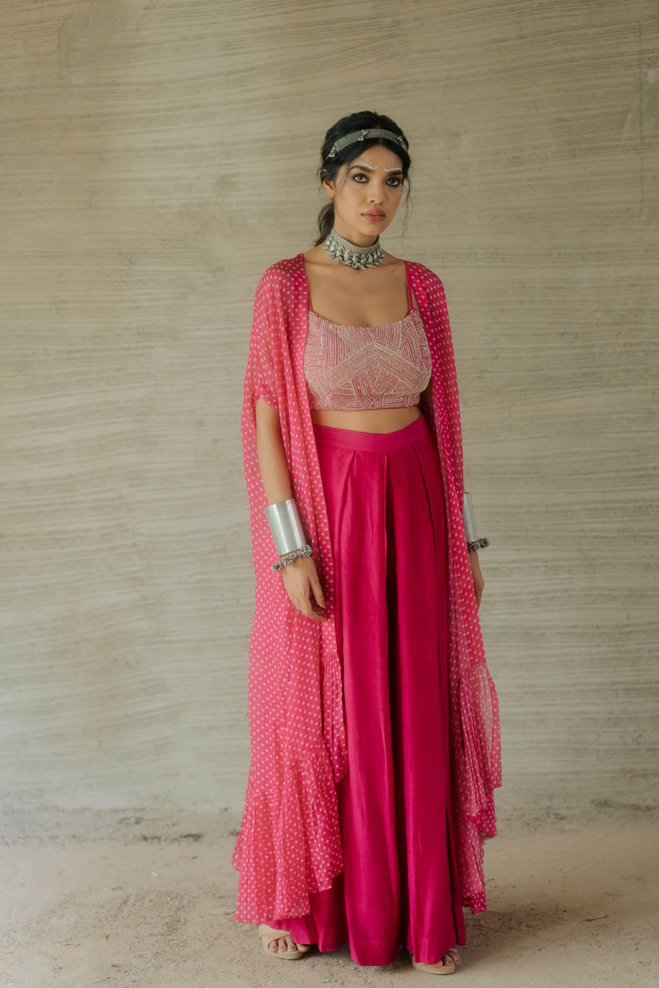 Pink Organza Cape Set