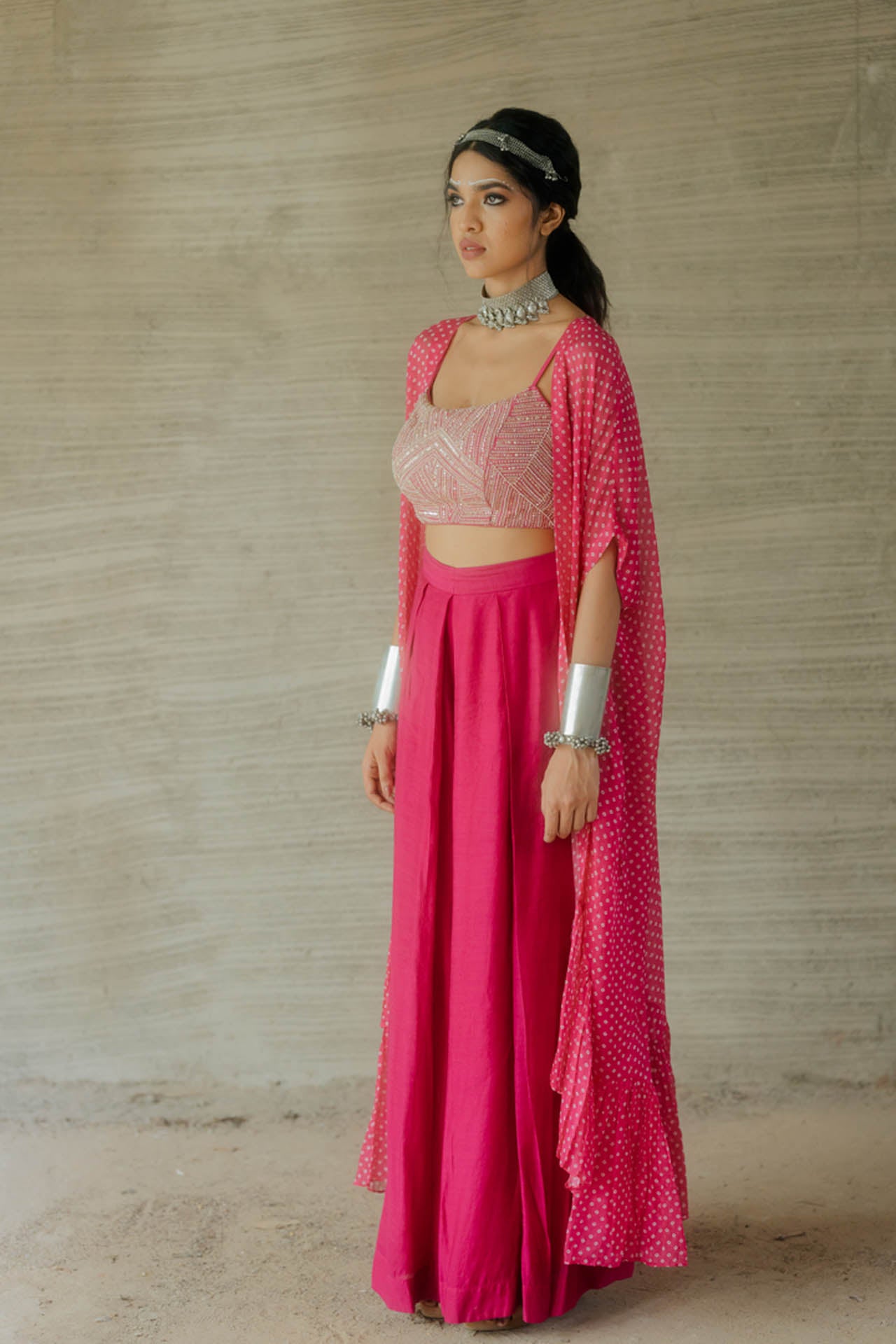 Pink Organza Cape Set