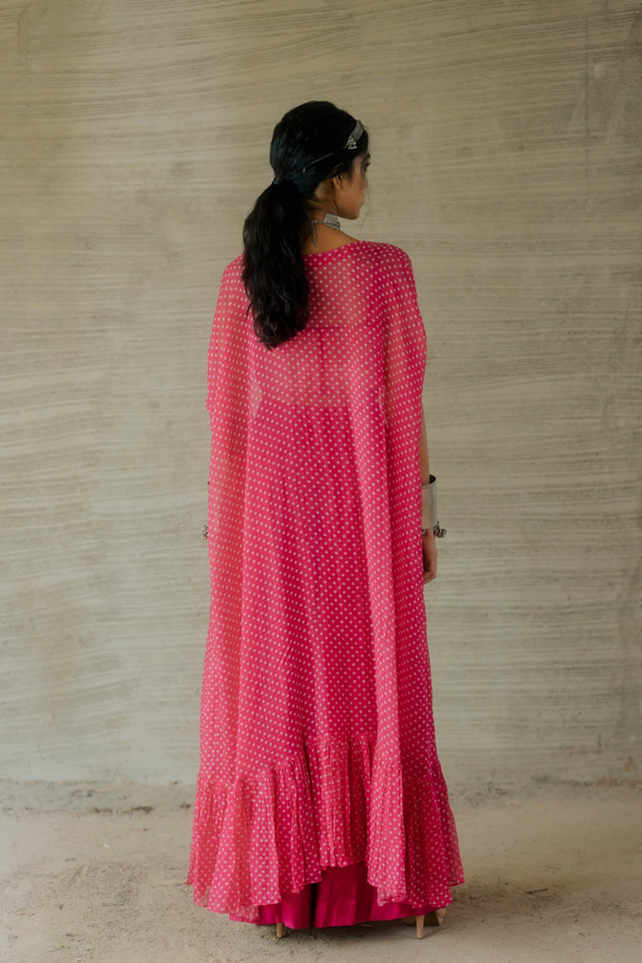 Pink Organza Cape Set
