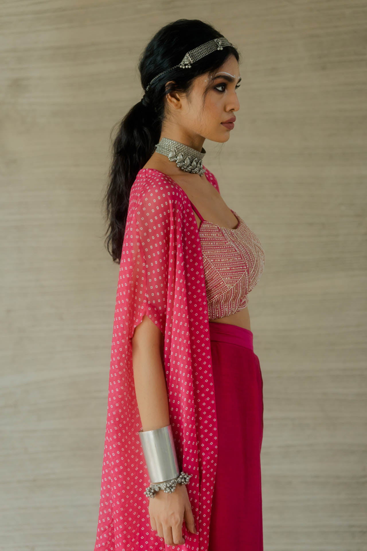 Pink Organza Cape Set