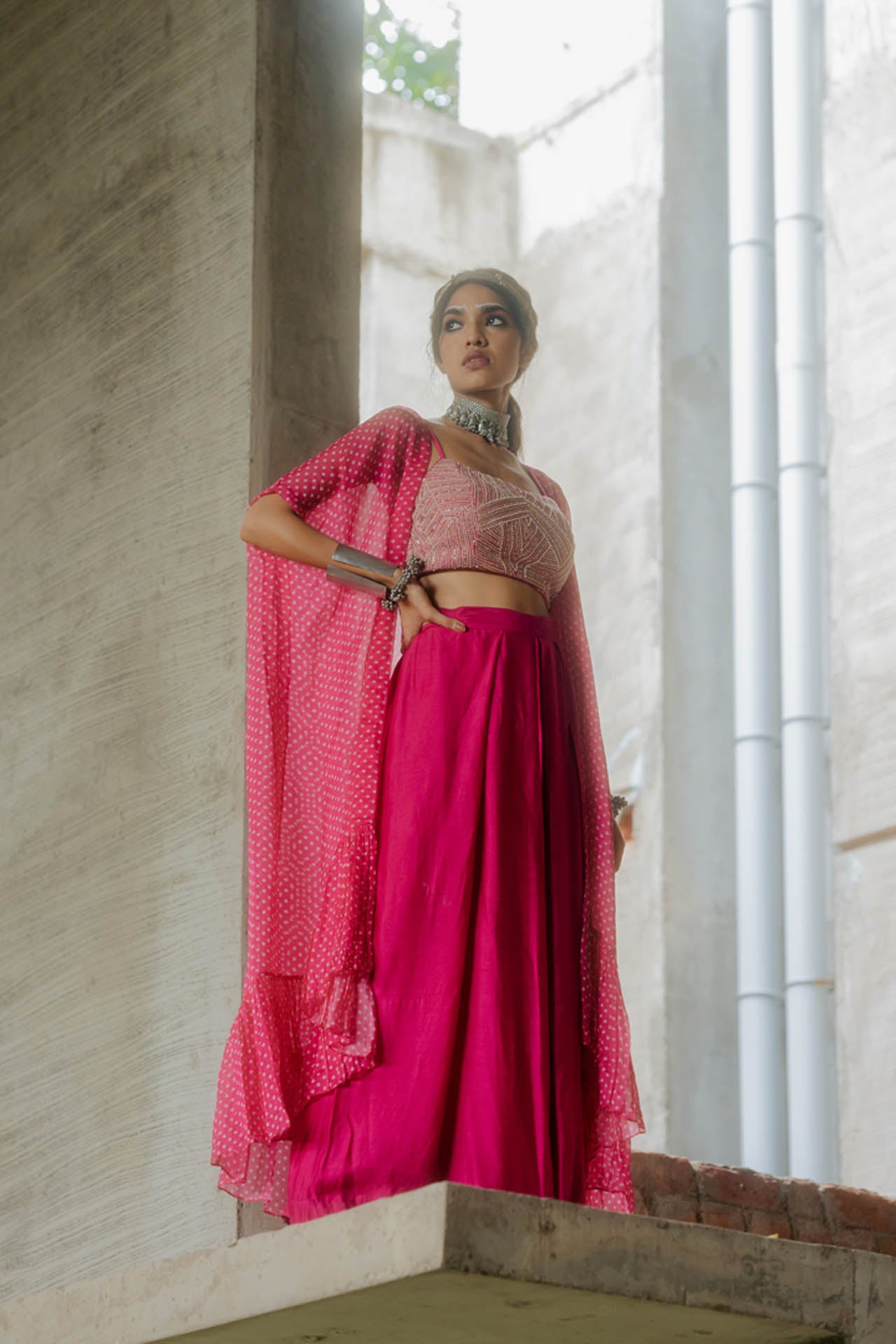 Pink Organza Cape Set