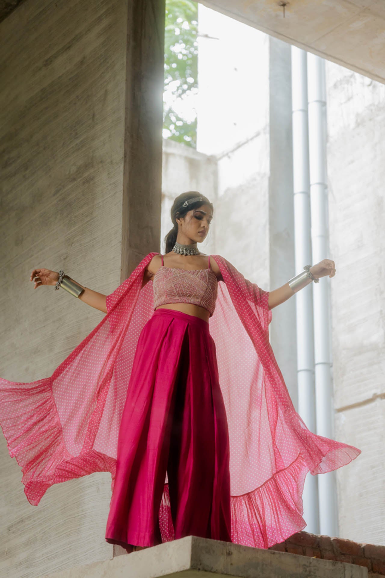 Pink Organza Cape Set