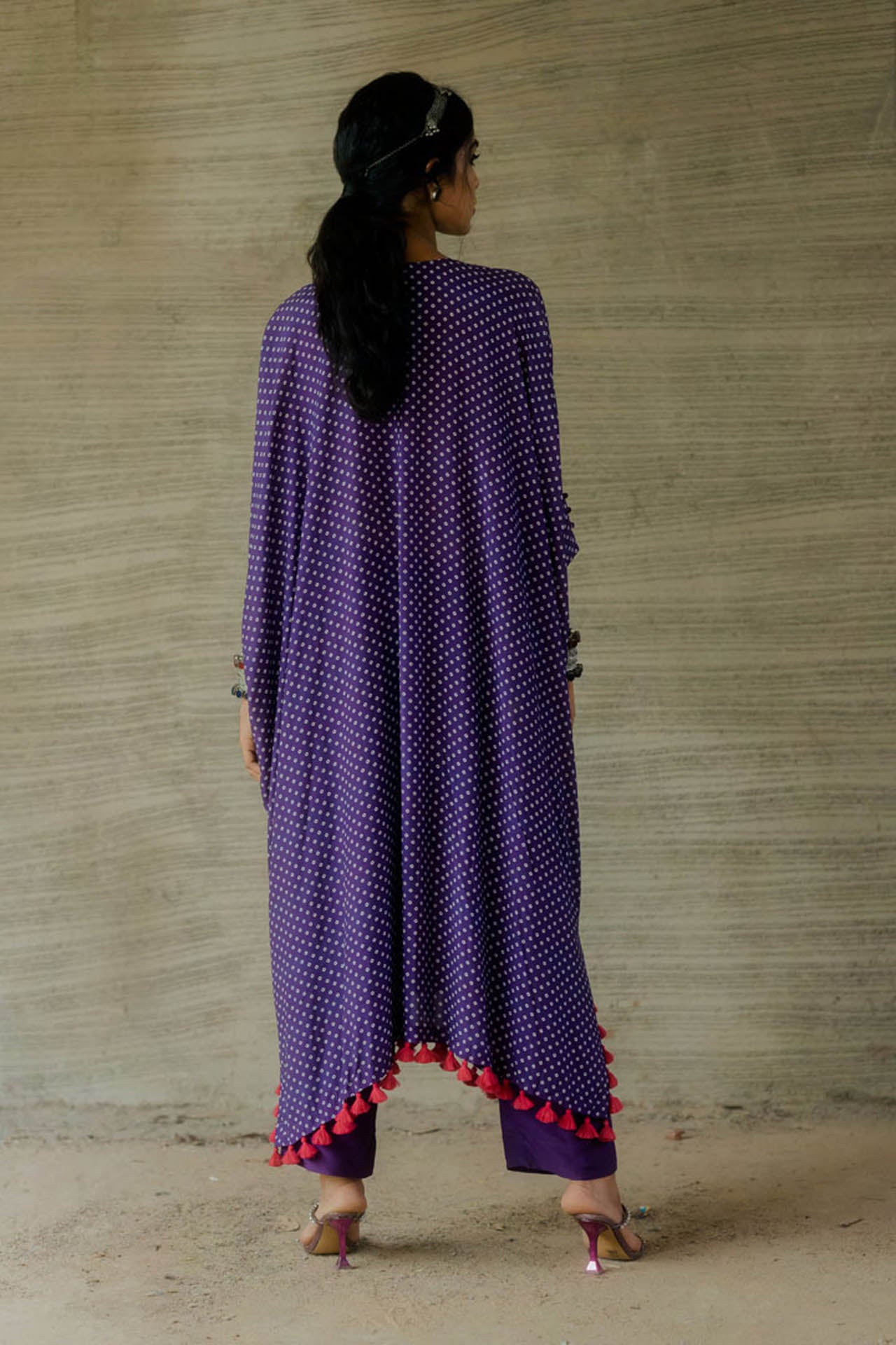 Purple Bandhej Kaftan with Pants