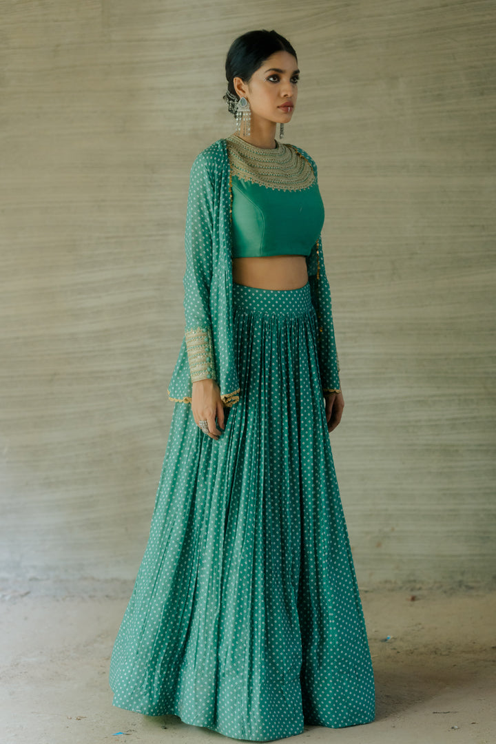 Teal Bandhej Peplum Jacket Set