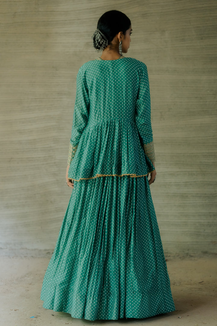 Teal Bandhej Peplum Jacket Set