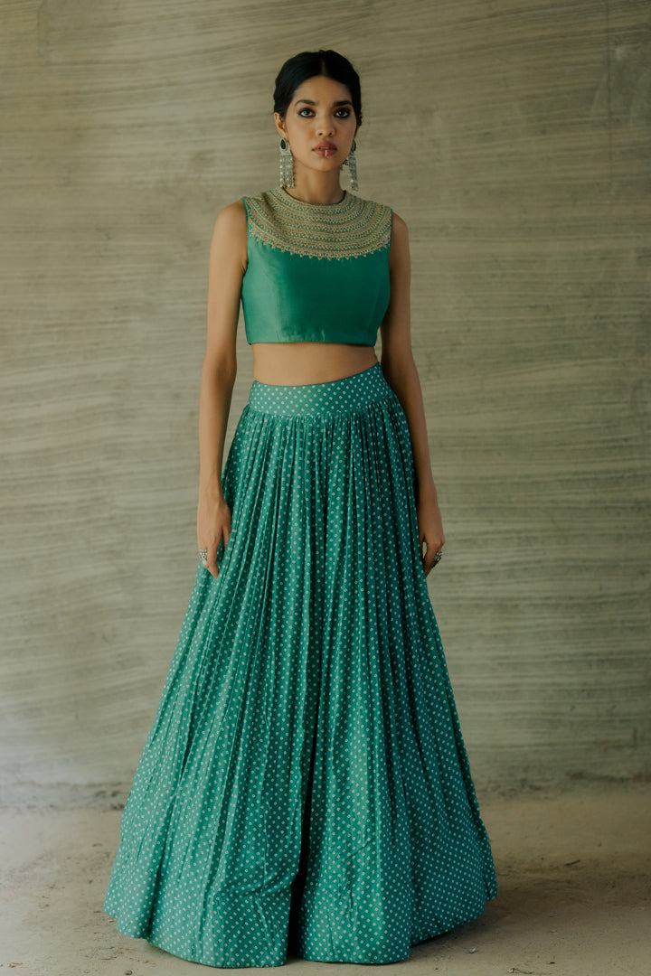 Teal Bandhej Peplum Jacket Set