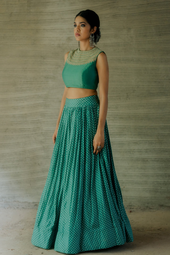 Teal Bandhej Peplum Jacket Set