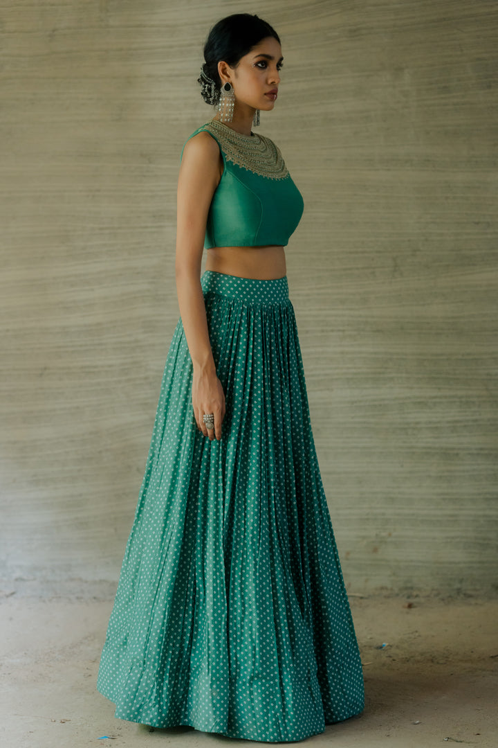 Teal Bandhej Peplum Jacket Set